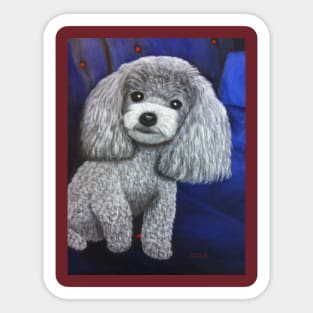 Miniature Toy Poodle Painting on Blue Sticker